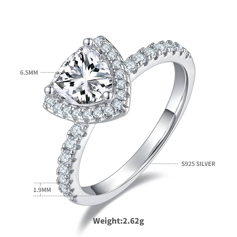 Affordable Luxury三角形S925银镀白金MoissaniteWomen's Ring1.0ctD级